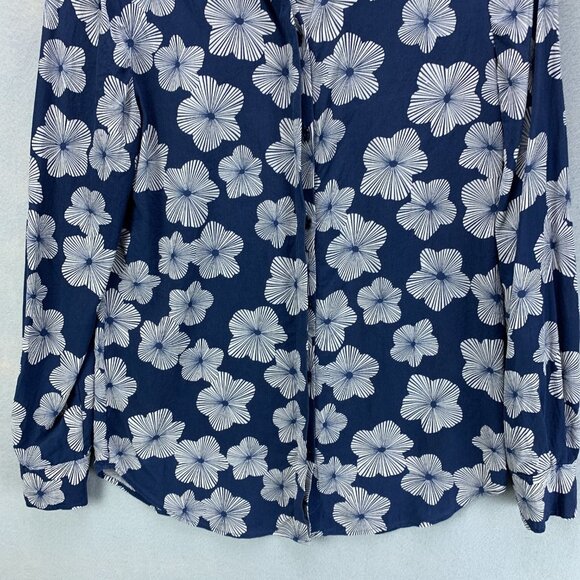 Trina Turk Blouse Womens Extra Small Blue Silk Button Up Long Sleeve Woven - Picture 3 of 16